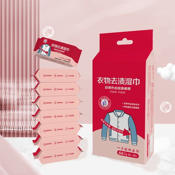 Toallitas quitamanchas para ropa (64 unidades), sin lavar, aceite quitamanchas, zapatos blancos, chaquetas de plumas, 1 ml, no tejidas.