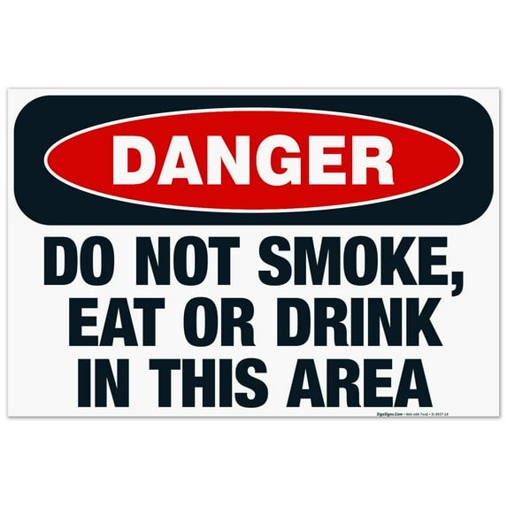 Danger Do Not Smoke, Eat Or Drink In This Area Sign, OSHA Danger Sign, 24x36 Corrugated Plastic