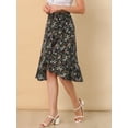 thumbnail image 2 of Falda Cruzada de Verano Allegra K con dobladillo alto y bajo con volantes En la cintura con Lazo floral para mujer Blanco negro XS, 2 of 6