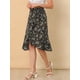 thumbnail image 2 of Falda Cruzada de Verano Allegra K con dobladillo alto y bajo con volantes En la cintura con Lazo floral para mujer Blanco negro XS, 2 of 6