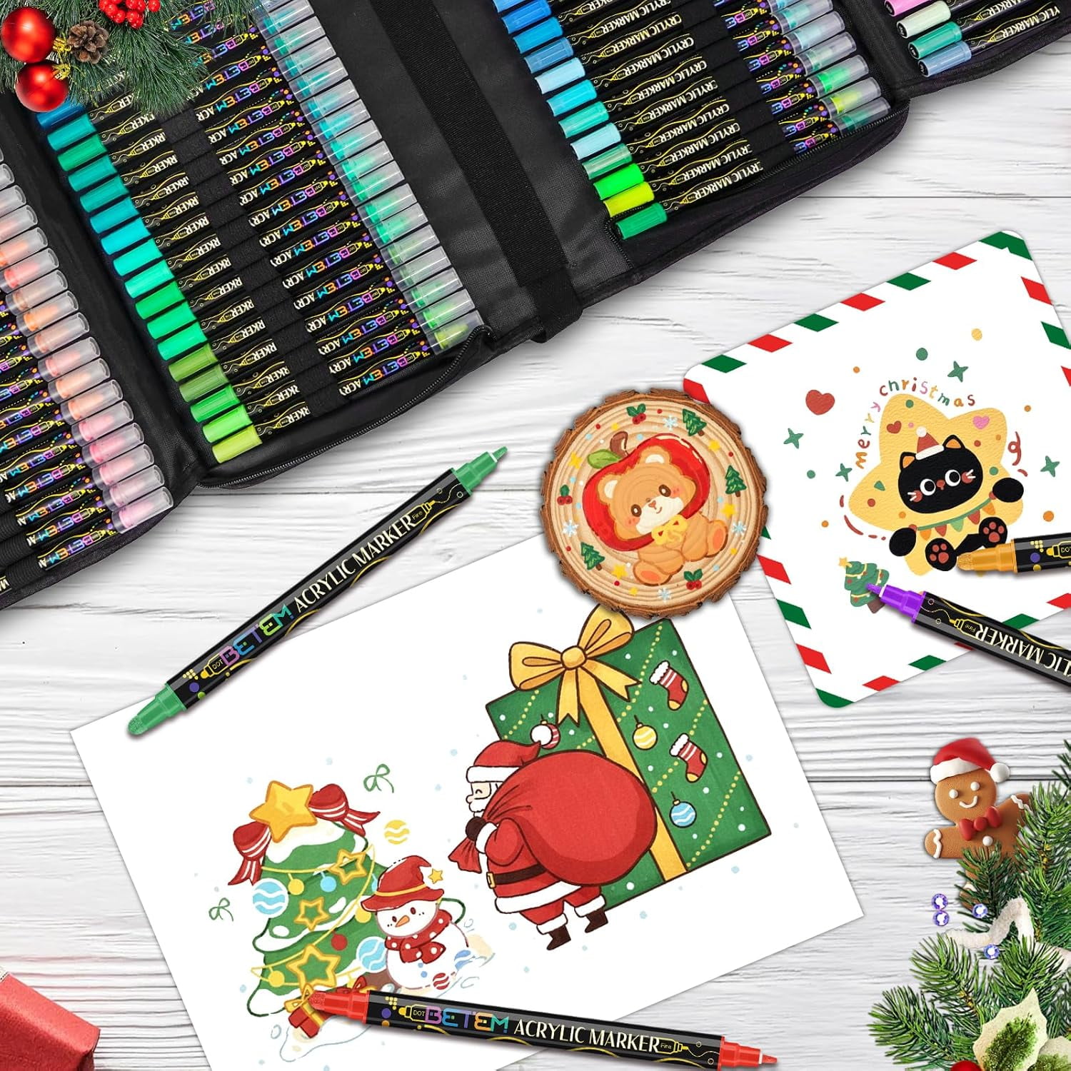 Betem 36 Kleuren Dual Tip Acryl Verf Pennen Markers, Premium Acryl Verf Pennen voor Halloween Decoraties, Hout, Canvas, Steen, Rock Painting, Glas, Keramische Oppervlakken, Pompoen Schilderen Kit DIY