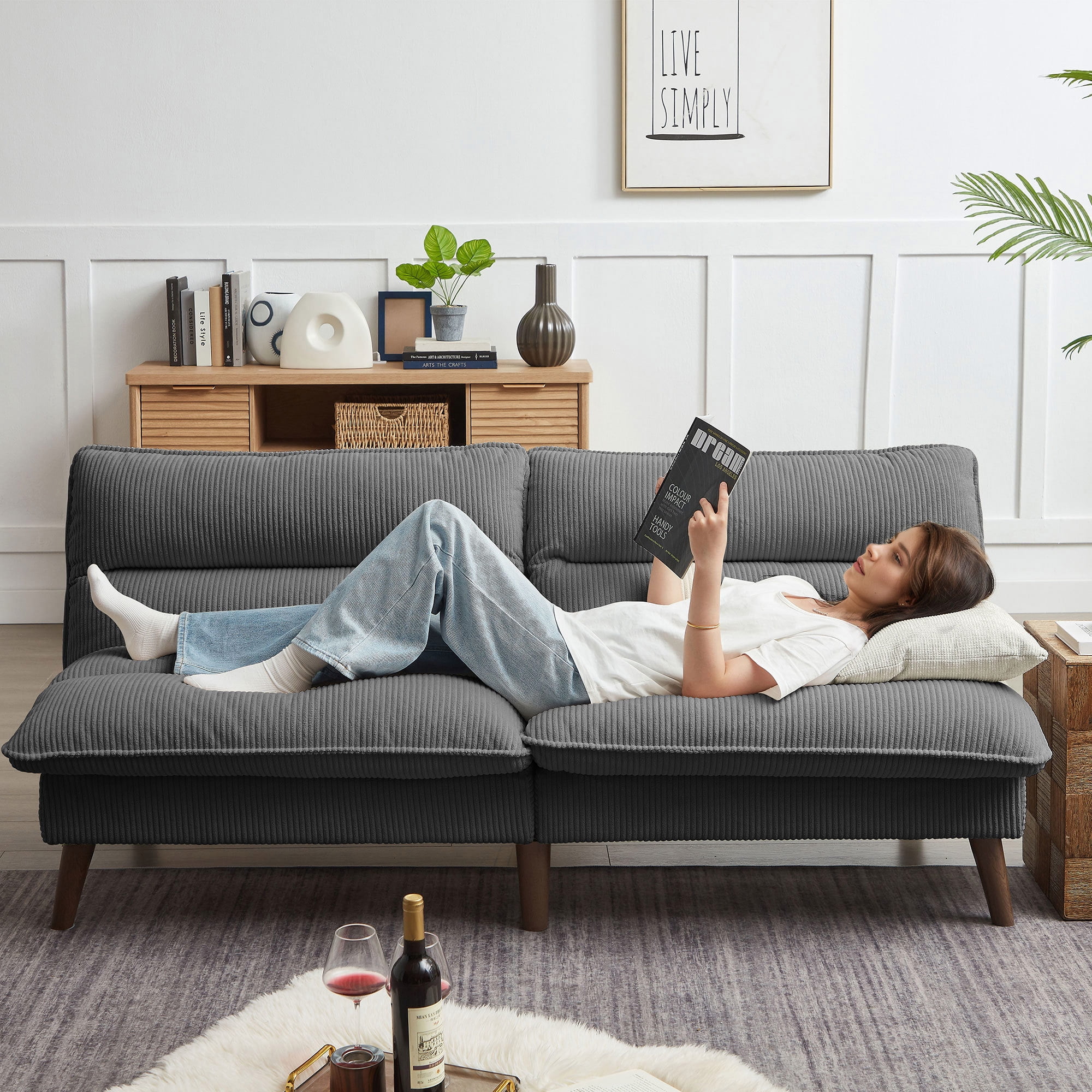 Soscana Modern Linen Fabric Futon Convertible Sofa Bed 2 in 1,Sleeper Sofa Couch for Living Room Apartment Bedroom Office Studio