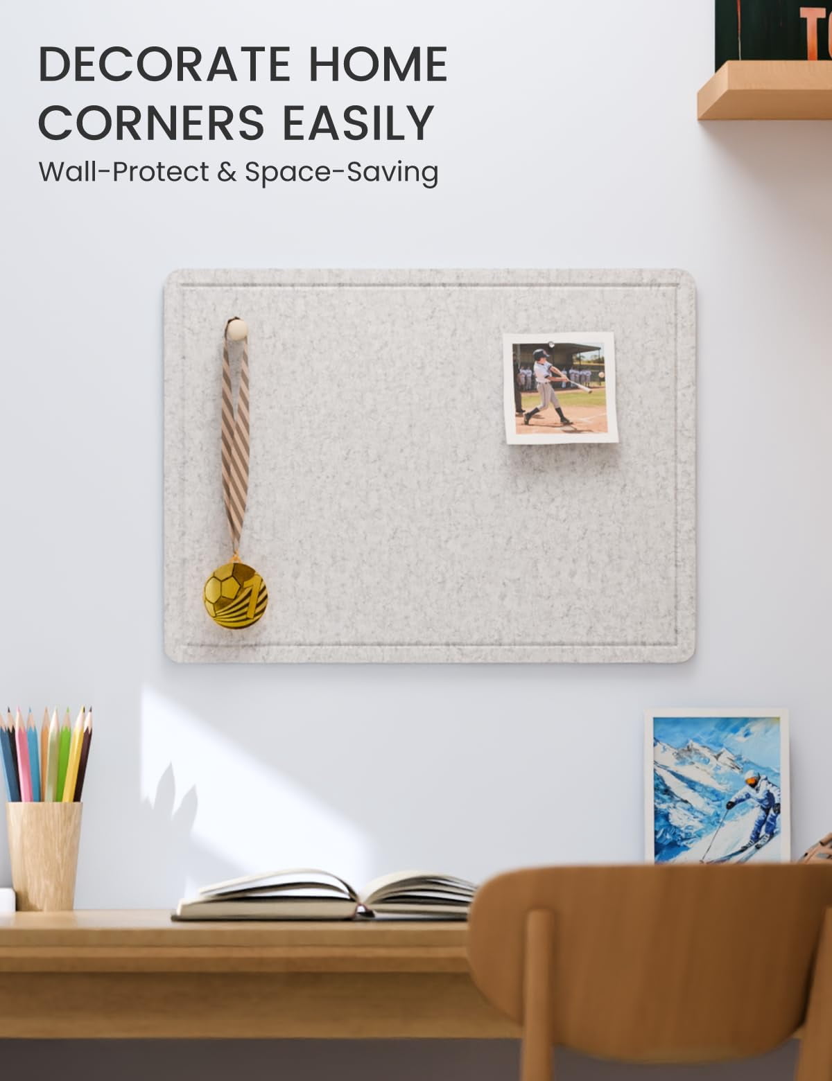 Bulletin Board  23.6" X 17.5" Cork Alternative With 12 Safe Removable Adhesive Tabs Foldable Felt Pin For Home Office Classroom Bedroom Entryway Walls-light Gray