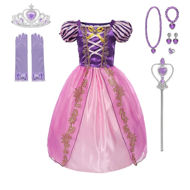 Disney vestido de princesa Rapunzel para niños, conjunto de disfraces enredados, ropa de fantasía para fiesta de cumpleaños, Carnaval y Halloween Fivean unisex