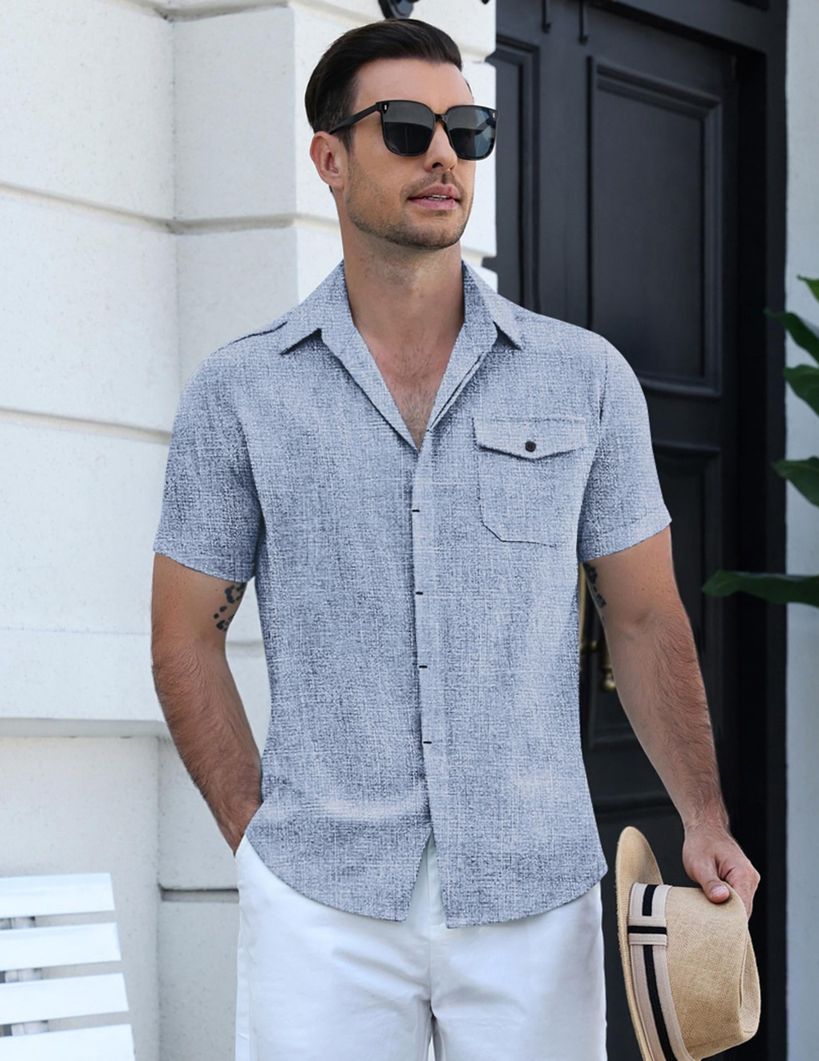 COOFANDY Men's Cool Linen Cotton Short Sleeve Shirt, Casual Button Down Shirt for Beach Summer Wedding Daily