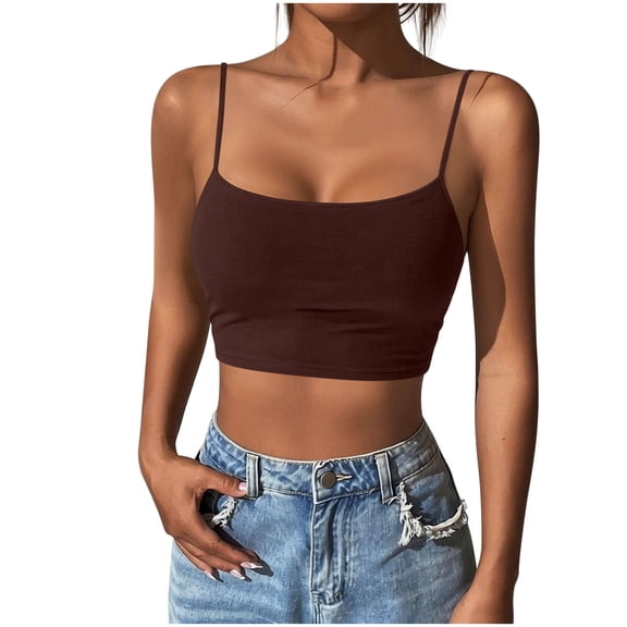 Kilaqueen Womens Crop Camisole Tank Tops Summer Casual Breathable Solid Color U Neck Spaghetti Strap Slim Fit Going Out Basic Cropped Top