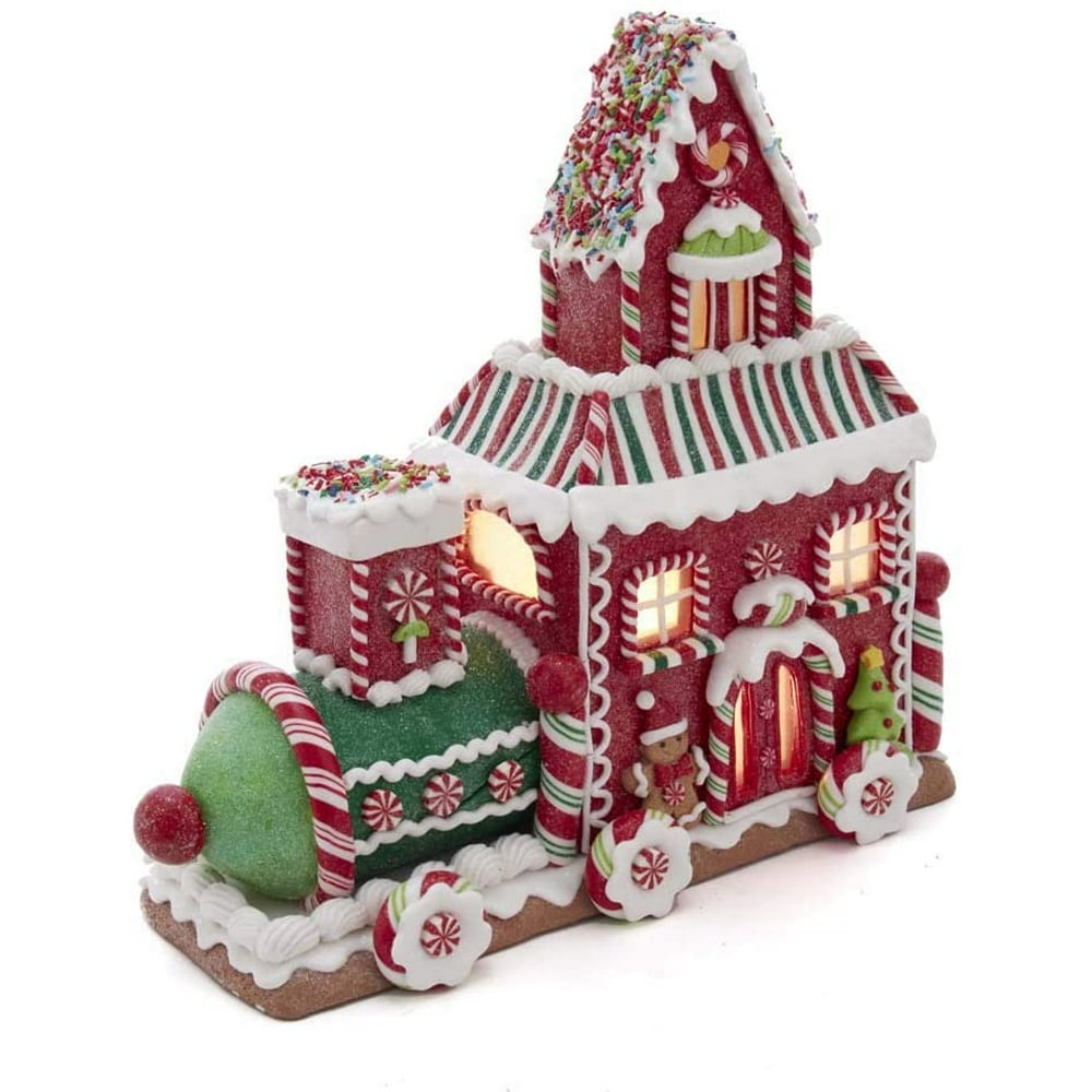 Kurt Adler 10.5Inch Gingerbread Train House with LED Lights