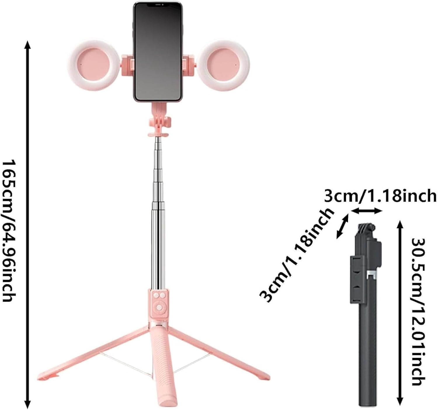 Bluetooth Selfie Stick Tripod 3 in 1 - Extendable Phone Stand with Wireless Remote & 360° Rotation, Portable Travel Tripod for iPhone, Android, Vlogging, Video Calls（black）