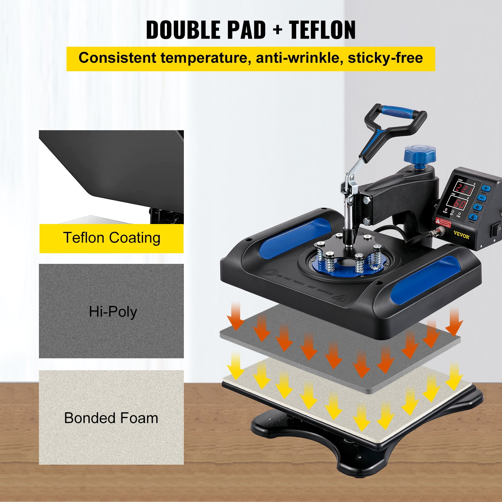 VEVOR Heat Press Machine, 15 x 15 Inch, 6 in 1 Combo Swing Away T-shirt  Sublimation Transfer Printer with Teflon Coated, Accessories Included,  ETL/FCC Certifica…