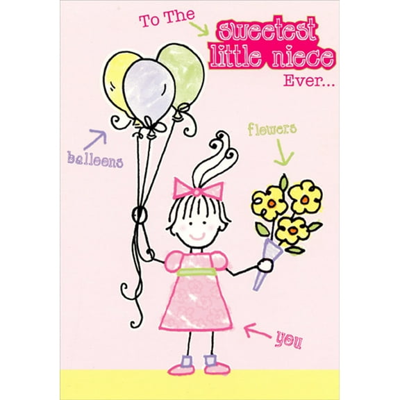 Designer Greetings Stick Figure : Sweetest Little Niece Juvenile : Kids Birthday Card for Young Child