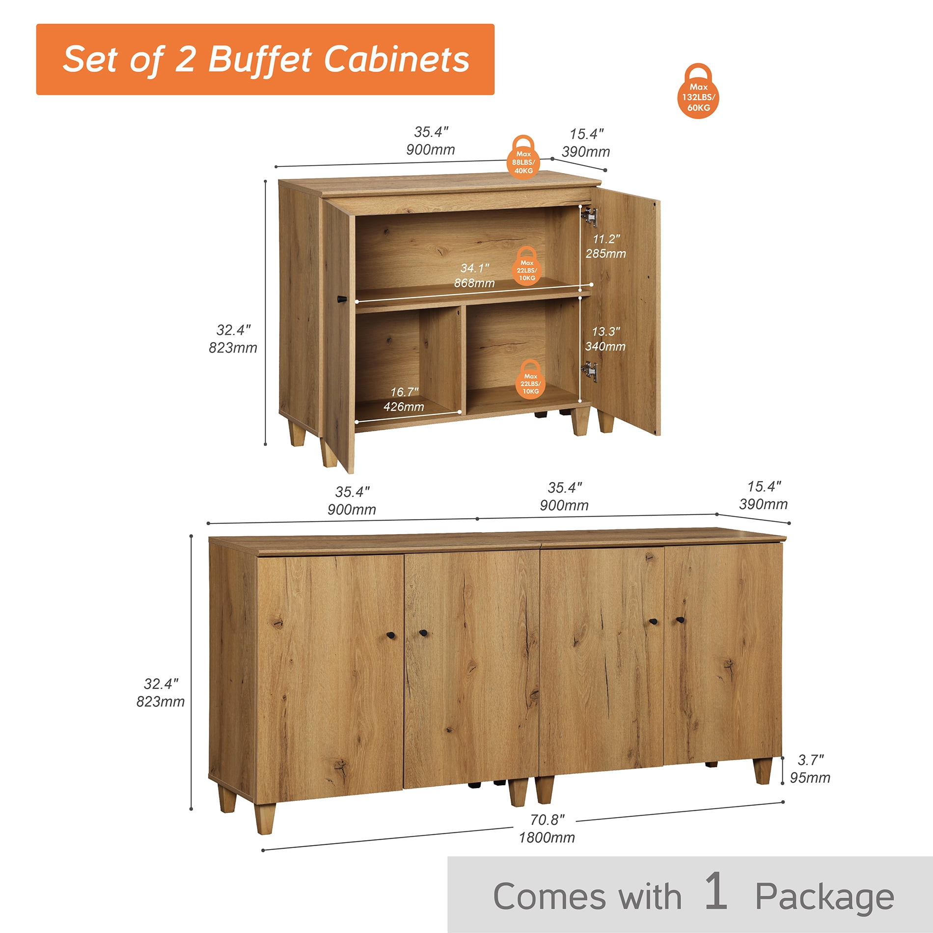WAMPAT Modern Queen Size Canopy Bed Frame with 2-in-1 Large Storage Cabinets, Oak Brown