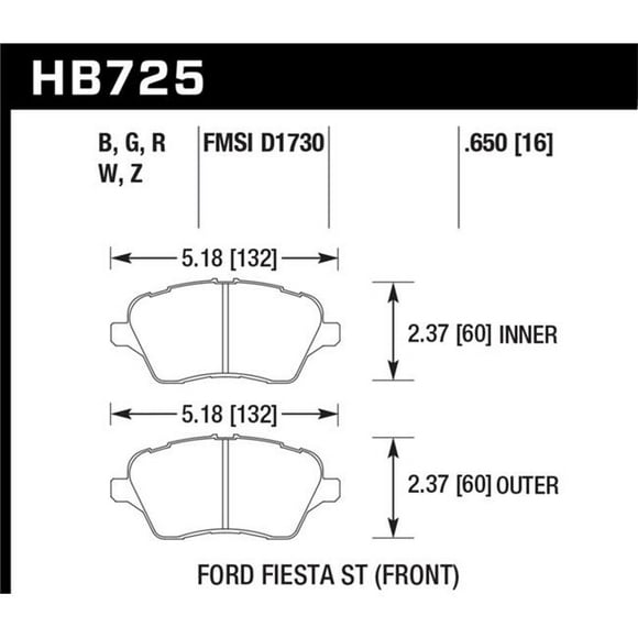 Plaquettes de Frein avant Hawk Performance HB725W.650 pour Ford Fiesta ST DTC30 2014