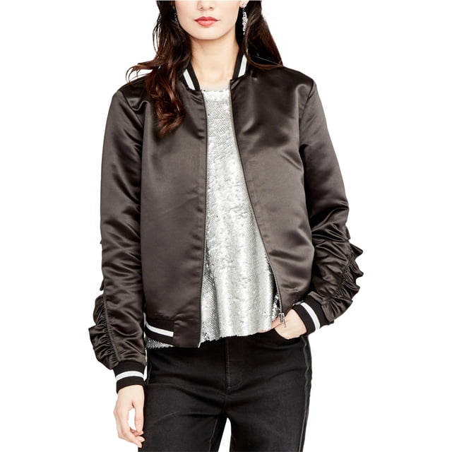 Chaqueta bomber con volantes Rachel Roy para mujer color negro Talla mediana