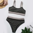 thumbnail image 4 of Traje de baño dividido gris para mujer: elástico y apto para piscina, conjunto de bikini de cintura alta talla L, 4 of 6