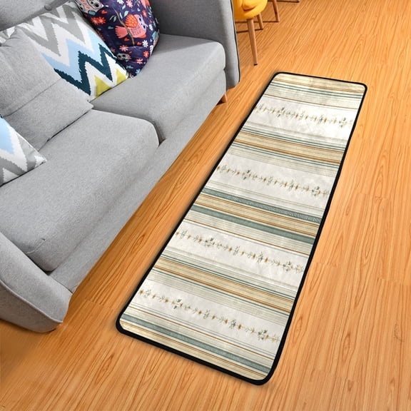 Delicate Vertical Stripes Tiny Flowers Long Floor Mat Runner Rug Area Rug Carpet Water Absorbent Non-Slip 72" x 24"