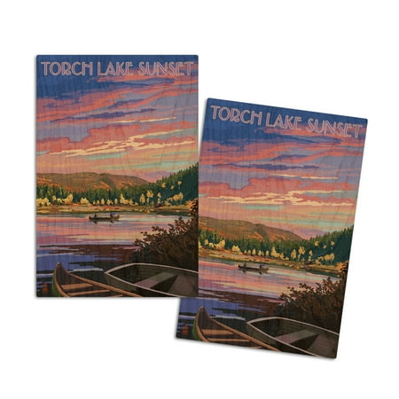 

Torch Lake Michigan Lake Scene at Dusk (4x6 Birch Wood Postcards 2-Pack Stationary Rustic Home Wall Decor)