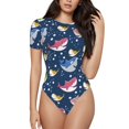 thumbnail image 2 of Picia Colorful Cartoon Shark Womens One Piece Swimsuits Modest Tummy Control Bathing Suits Lace Up Slimming Swim Suit-Small, 2 of 9