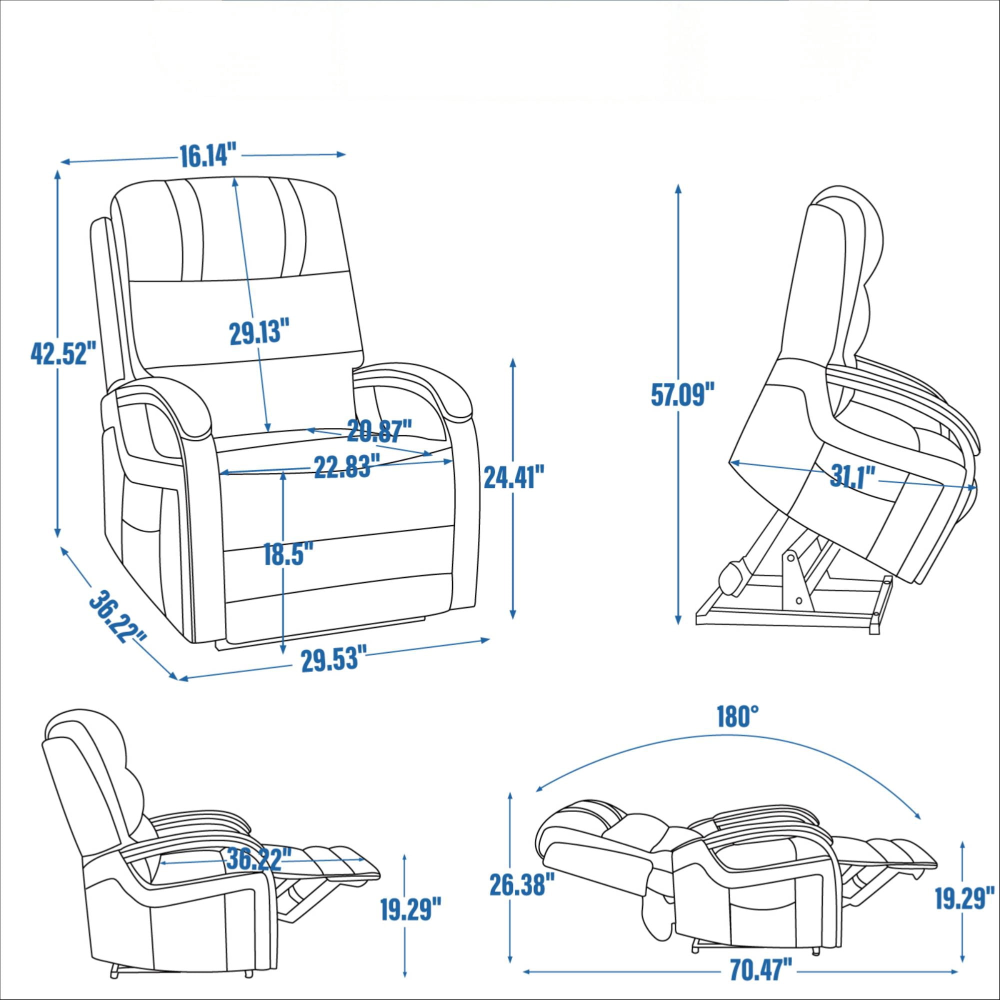 Gewnee Power Lift Recliner Chair with Heat and Massage,Lay Flat Assist Recliner with Side Pocket & Solid Wood Armrest,Lift Chair for Living Room.Brown Chenille