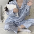 thumbnail image 1 of Pyjama style Coréen pour Femmes à Carreaux Mignon Printemps et Automne cardigan à Col Rabattu Manches Longues Tenue d'Intérieur, 1 of 5