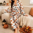 thumbnail image 2 of MuXiKeJi Clothes Halloween Pajamas Women Fall Silk Soft 2 Piece Pj Sets Plus Size Cute Ghost Pumpkin Short Sleeve Top with Long Pants,Halloween Pajama Set,Women'S Pajama Sets, 2 of 5