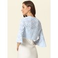 thumbnail image 3 of DARING DIVA Bell Sleeves Floral Lace Cardigan Cropped Shrug Tops XS Light Blue, 3 of 6