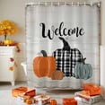 thumbnail image 3 of Shower Curtain 36"W x 78"L Thanksgiving Hand-painted Pumpkins Wood Grain Fabric Shower Curtains Set with Hooks Water Repellent Bathroom Curtains Machine Washable Bathroom Accessories, 3 of 6