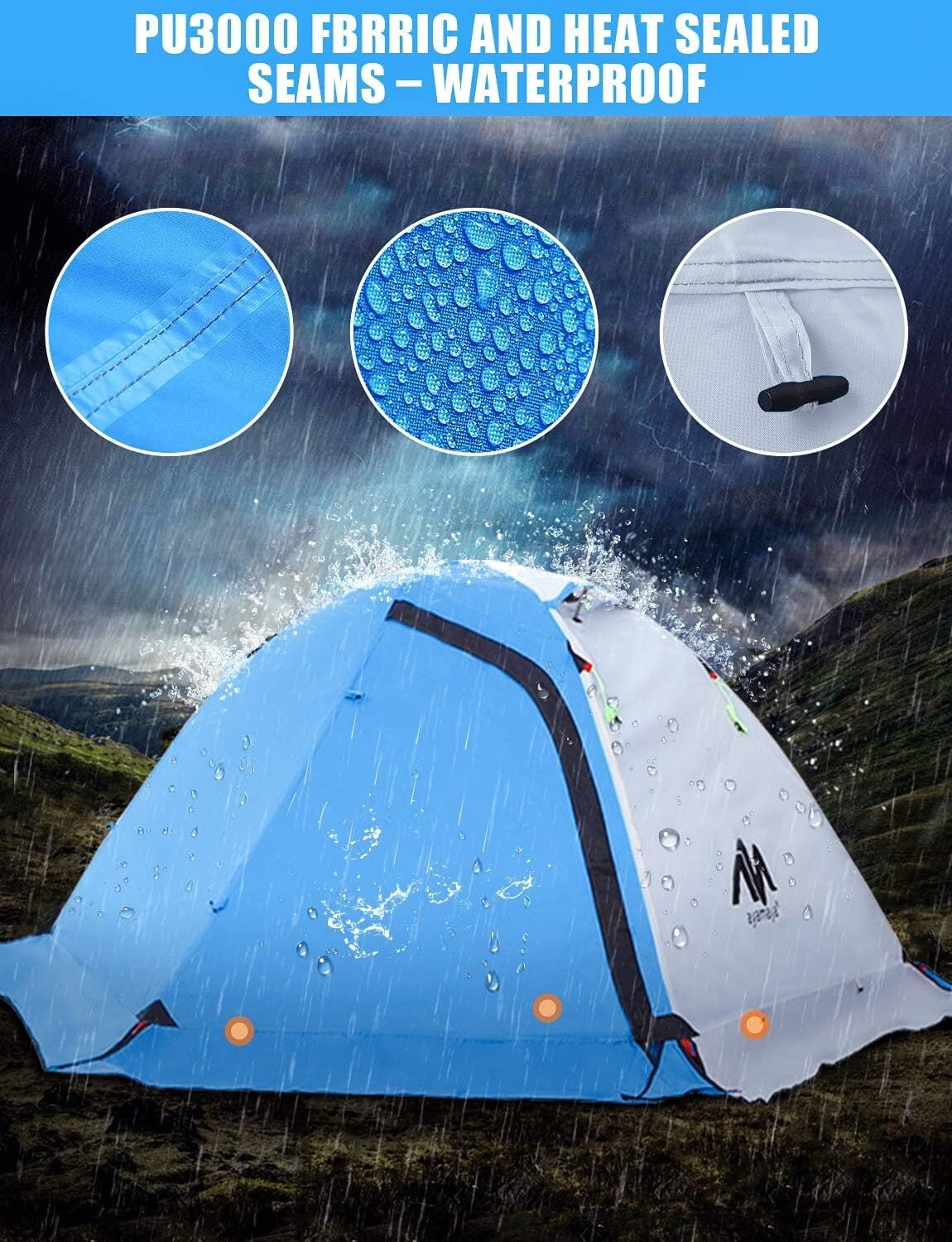 IC ICLOVER 4 Season Backpacking Tent for 2 Person Ultralight Waterproof All Weather Double Layer Camping Tents for Backpacker Outdoor Hiking Survival - Blue