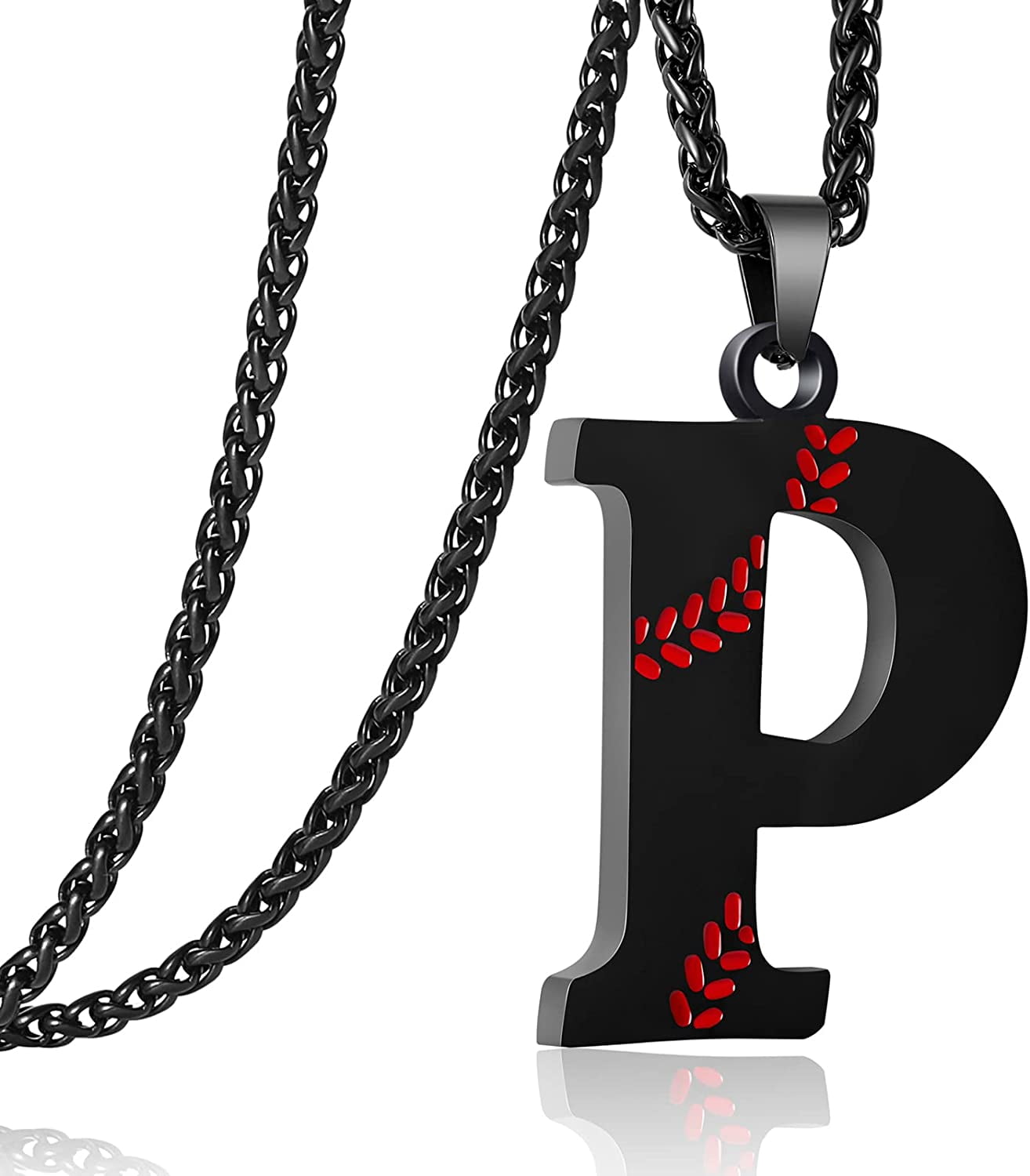Baseball Initial Necklace for Boys Men Stainless Steel Baseball Letter
