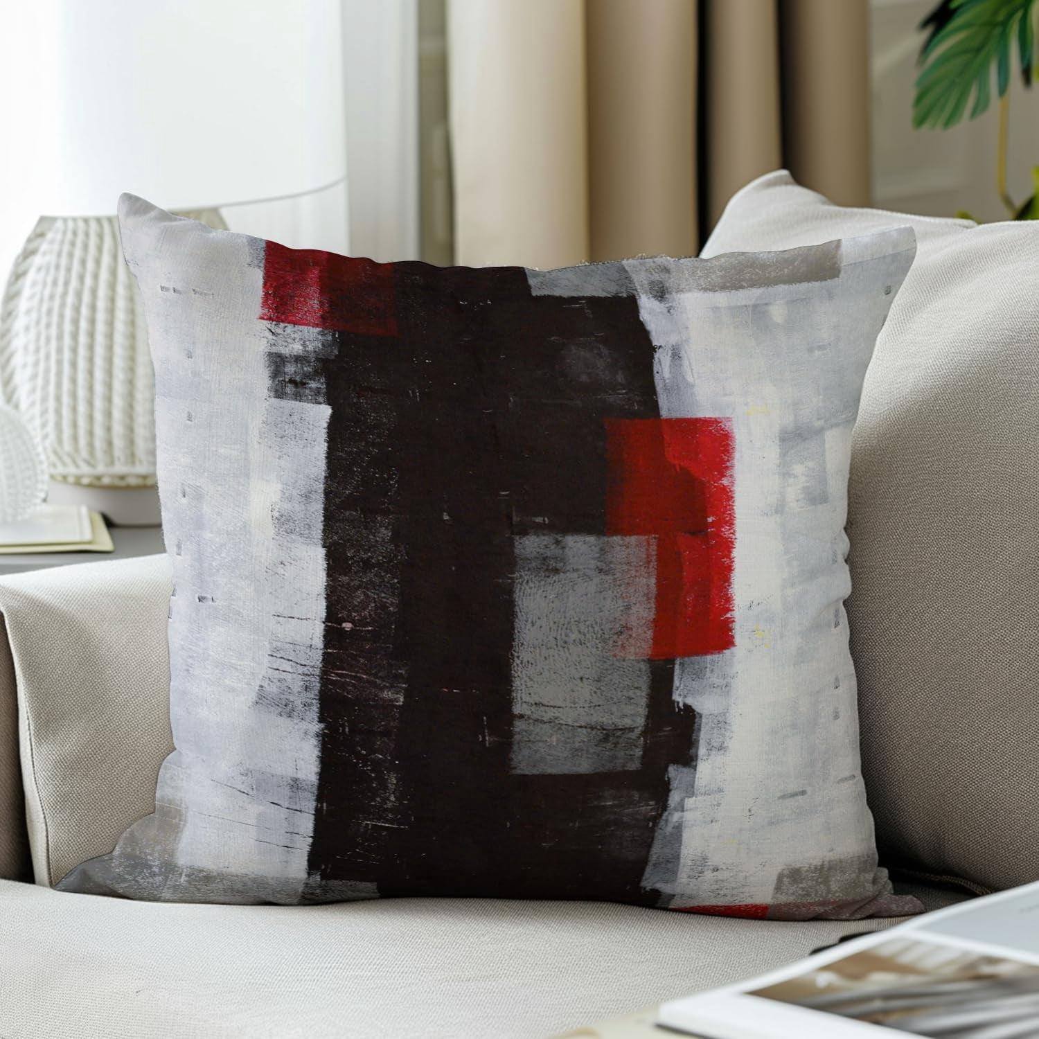 LALILO Red and Grey Abstract Art Pillow Cover,Decorative Throw Pillows Cushion Cover 18 x 18 2Pcs