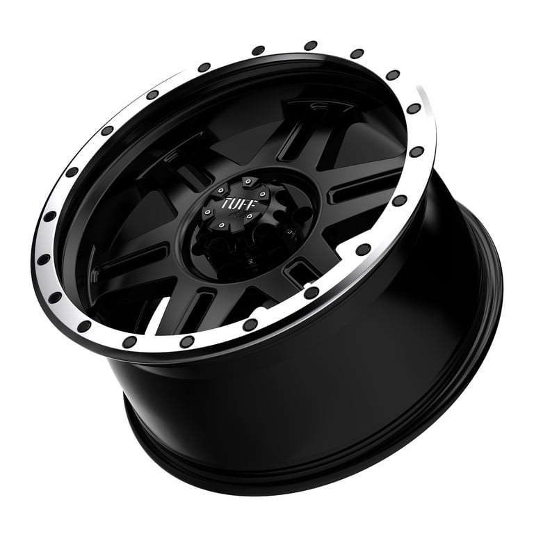 20x10 Tuff T16 SATIN BLACK W/ MACHINED BEADLOCK Wheel 6x5.5 (-13mm
