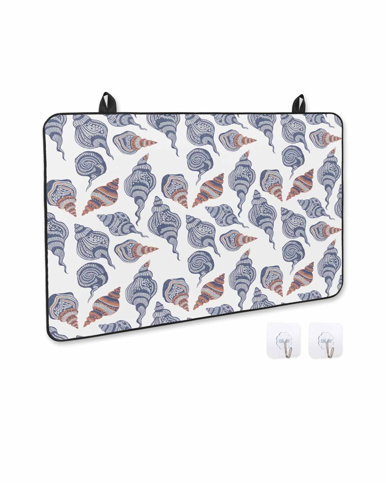 nqOlkjepod Large Induction Cooktop Protector Mat 36"x21", Grey Blue Coastal Stove Top Covers for Electric Stove, Summer Beach Conch Nautical Decorative Stove Burner Cover Mats, Glass Top Stove Cover