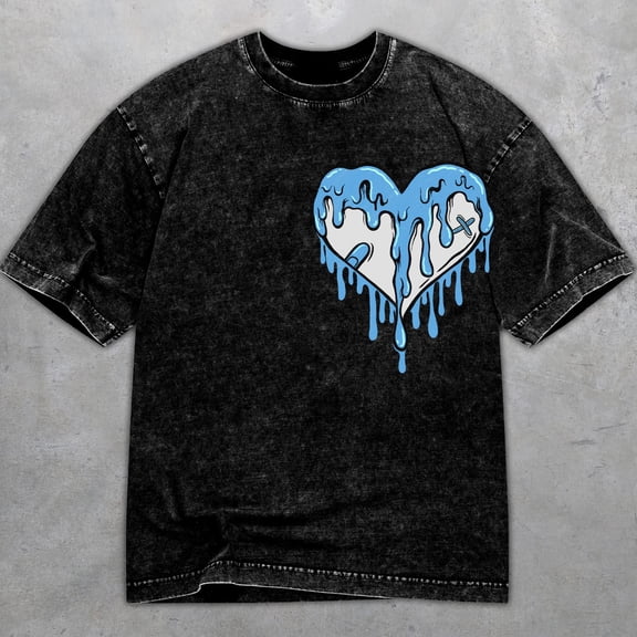 14 University Blue 14s Washed Shirt, Dripping Heart, Shirts Match Sneakers
