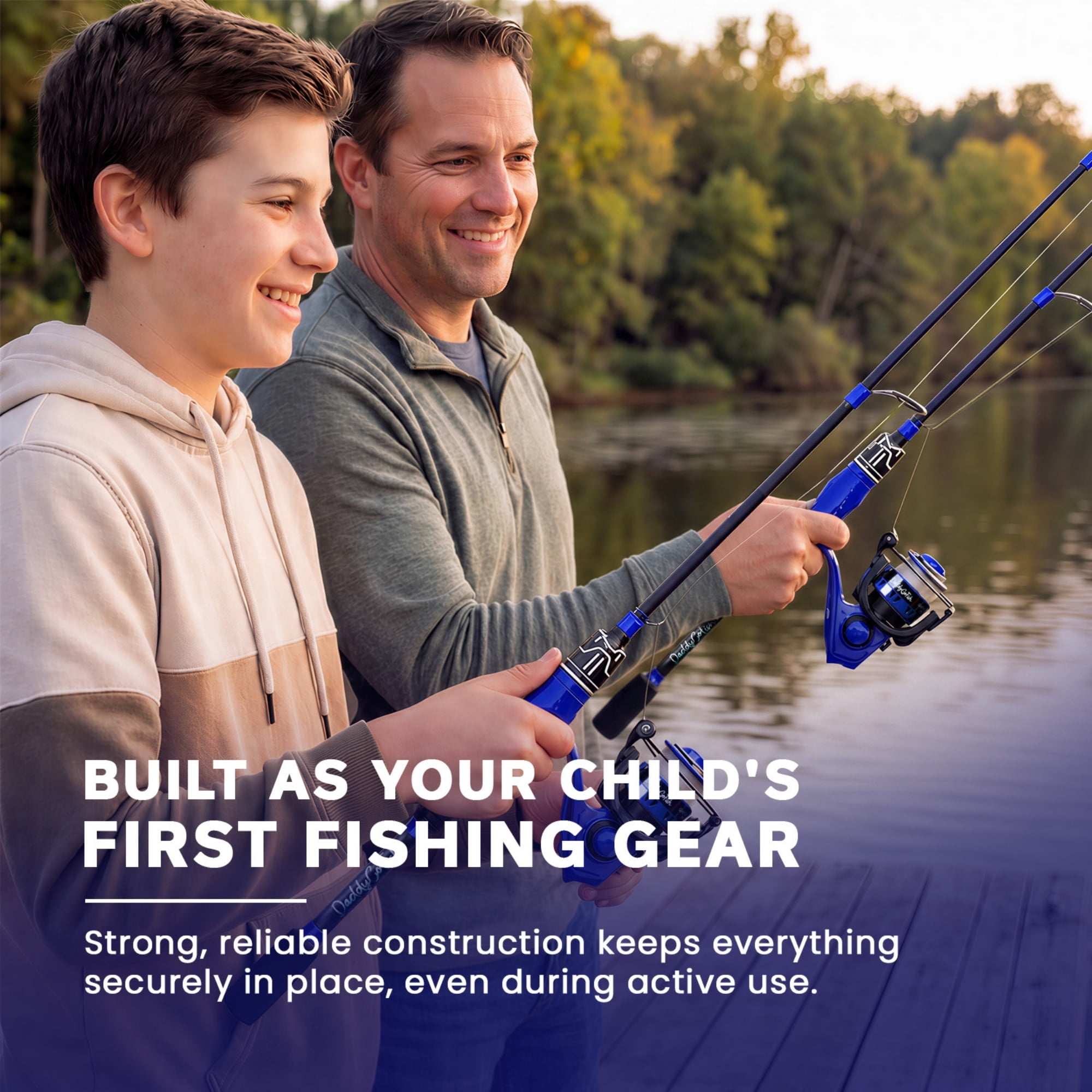 DaddyGoFish Spinning Fishing Rod and Reel Combo Set with Tackle Box | Fishing Pole | Carbon Fiber Telescopic Fishing Rod Kit | Spinning Reel for Travel Saltwater Freshwater Fishing Gear Kit