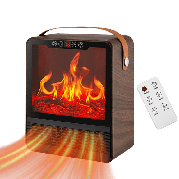 Electric Fireplace Heater with Remote Control, Portable Space Heater with 3D Realistic Flame, 750W/1500W Heat, 24H Timer,Tip-Over Protection, Ideal Gift for Family & Friends