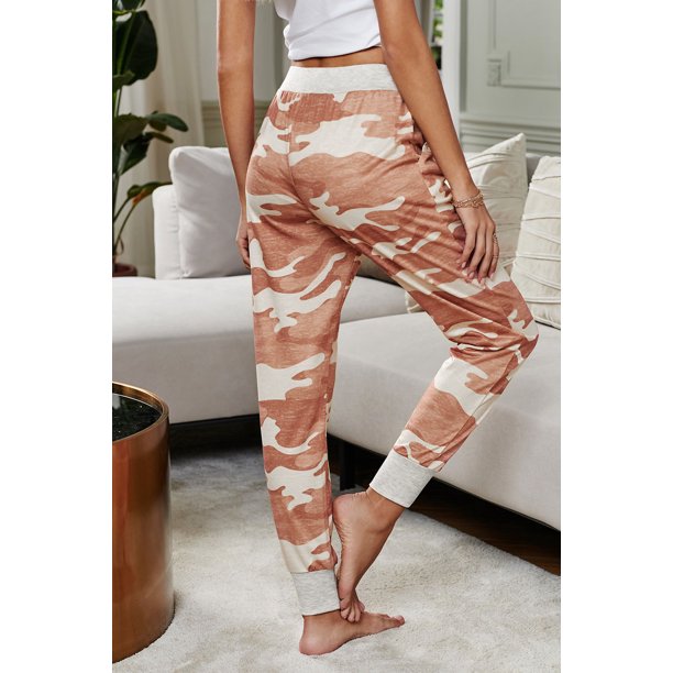 ABPHQTO Pantalón deportivo de mujer de punto con estampado de camuflaje naranja