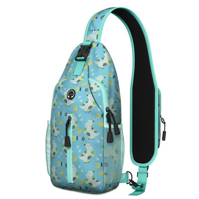 Cartoon Dino Sling Backpack – Cute Colorful Dinosaur Pattern Shoulder Purse – Funny Print Bag Gift for Dinosaur Lovers and Men