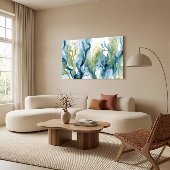 1.5-Inch Thick Canvas Print Wall Art for Living Room, Bedroom, Office or Entryway – Decorative Wall Decor with Abstract Watercolor Coral Reef Pattern -32 x 16 x 1.5 in