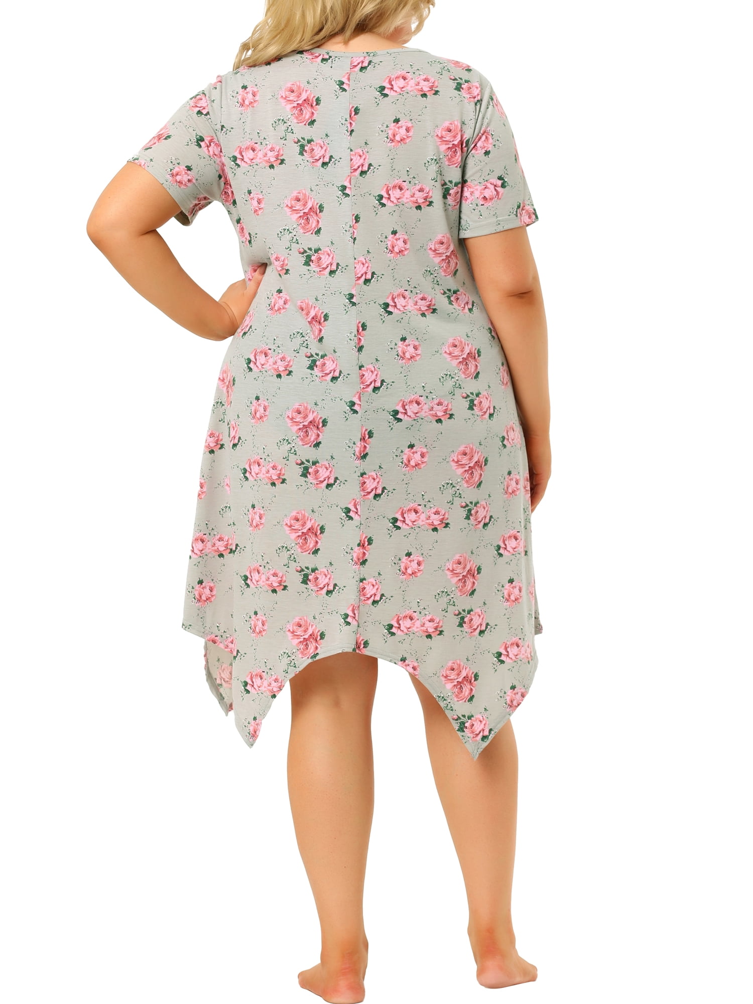 Unique Bargains Women's Plus Floral Nightgown Pajama Cute Irregular Sleep Dress