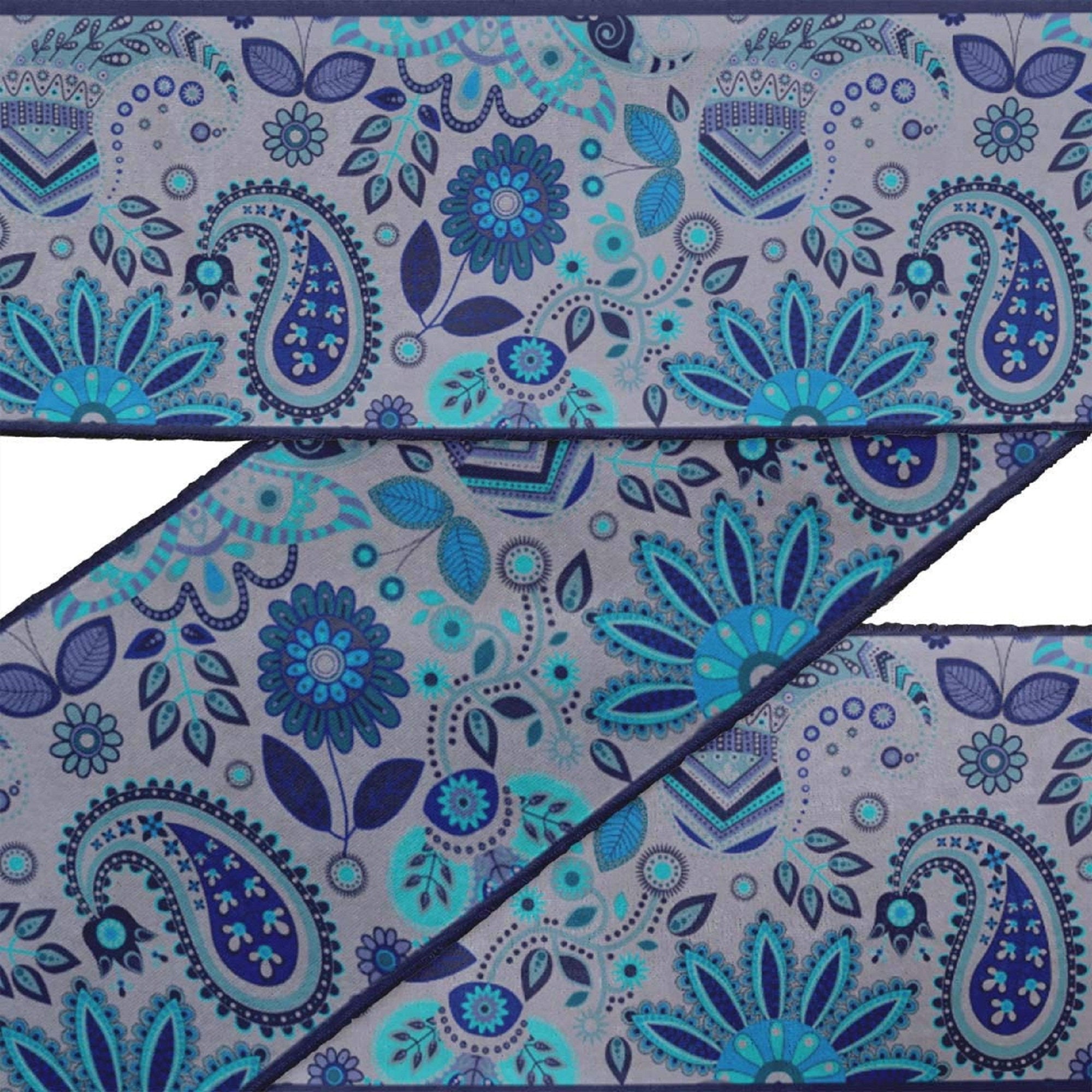 IBA Indianbeautifulart Black Leaves & Floral Paisley Velvet&nbsp;Trim&nbsp;Fabric Sewing Fabric Lace Dressmaking Printed Sewing Lace 9 Yards 3 Inches