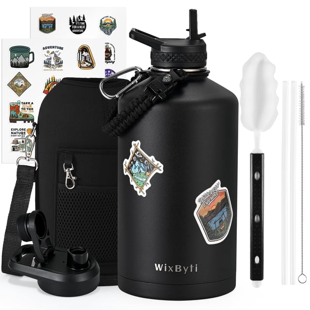 Botella de agua WixByti de acero inoxidable con aislamiento de un galón