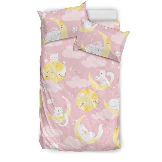 Juego de cama con estampado de gato durmiendo en la luna