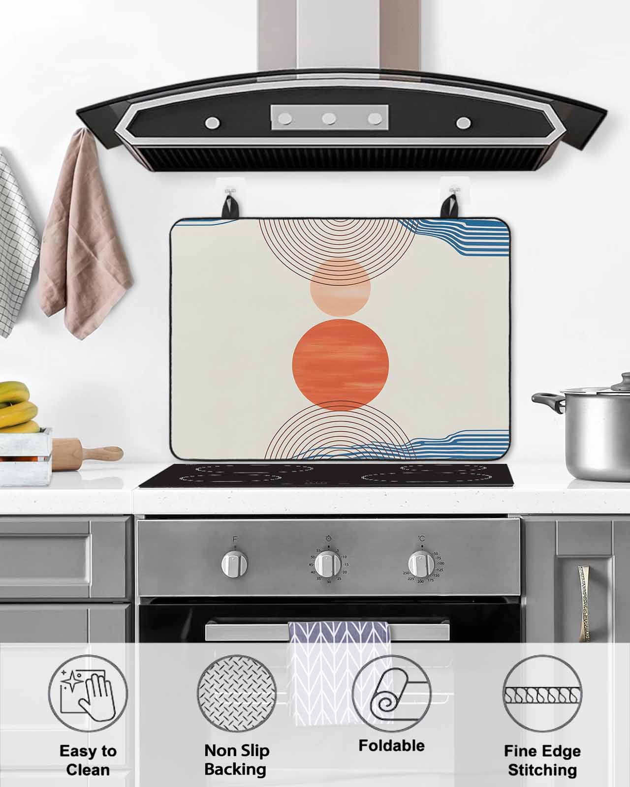 Large Induction Cooktop Protector Mat Boho Geometric Stove Top Covers for Electric Stove, Modern Abstract Art Striped Circle Decorative Stove Burner Cover Mats, Glass Top Stove Cover