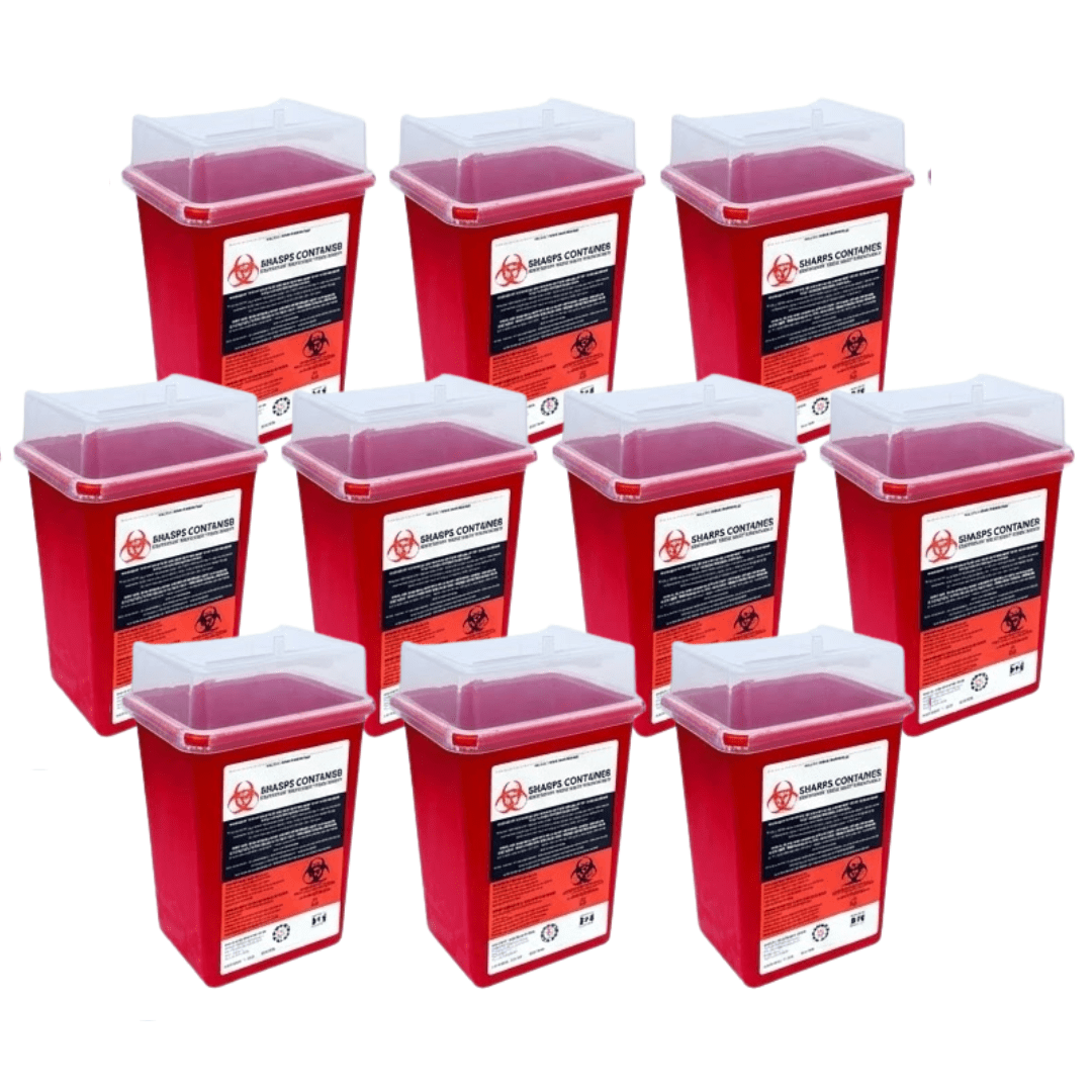 Sharps Container for Professional and Home Use - 1 Quart / 946mL Small Size Tall Sharp Container Needle Disposal Containers for Needles Pack of 10