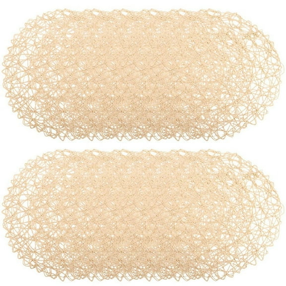 12pcs Paper Braided Round Placemats Non-Slip Heat Table Mats for Dining Tables Indoor & Outdoor Place Mats Beige