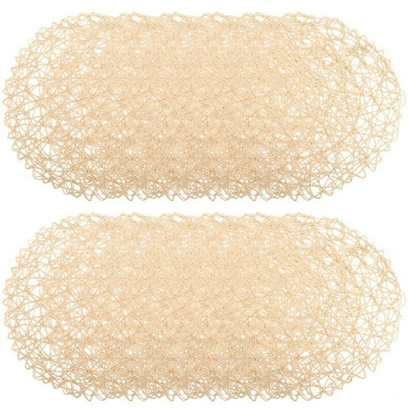 12pcs Paper Braided Round Placemats Non-Slip Heat Table Mats for Dining Tables Indoor & Outdoor Place Mats Beige