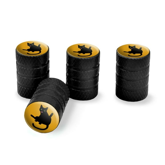 Black Cat Lifting Leg and Licking Tire Rim Wheel Aluminum Valve Stem Caps