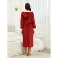 thumbnail image 3 of PajamaX Women's Fleece Hooded Bathrobe Soft Plush Long Spa Robe Lightweight Fluffy Cozy Shower Bathrobe (L, Burgundy), 3 of 7