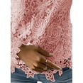 thumbnail image 4 of FASHIONWT Women Plus Size Solid Color Lace Round Neck Hollow Long Sleeve Classic Shirt Elegant Top, 4 of 4