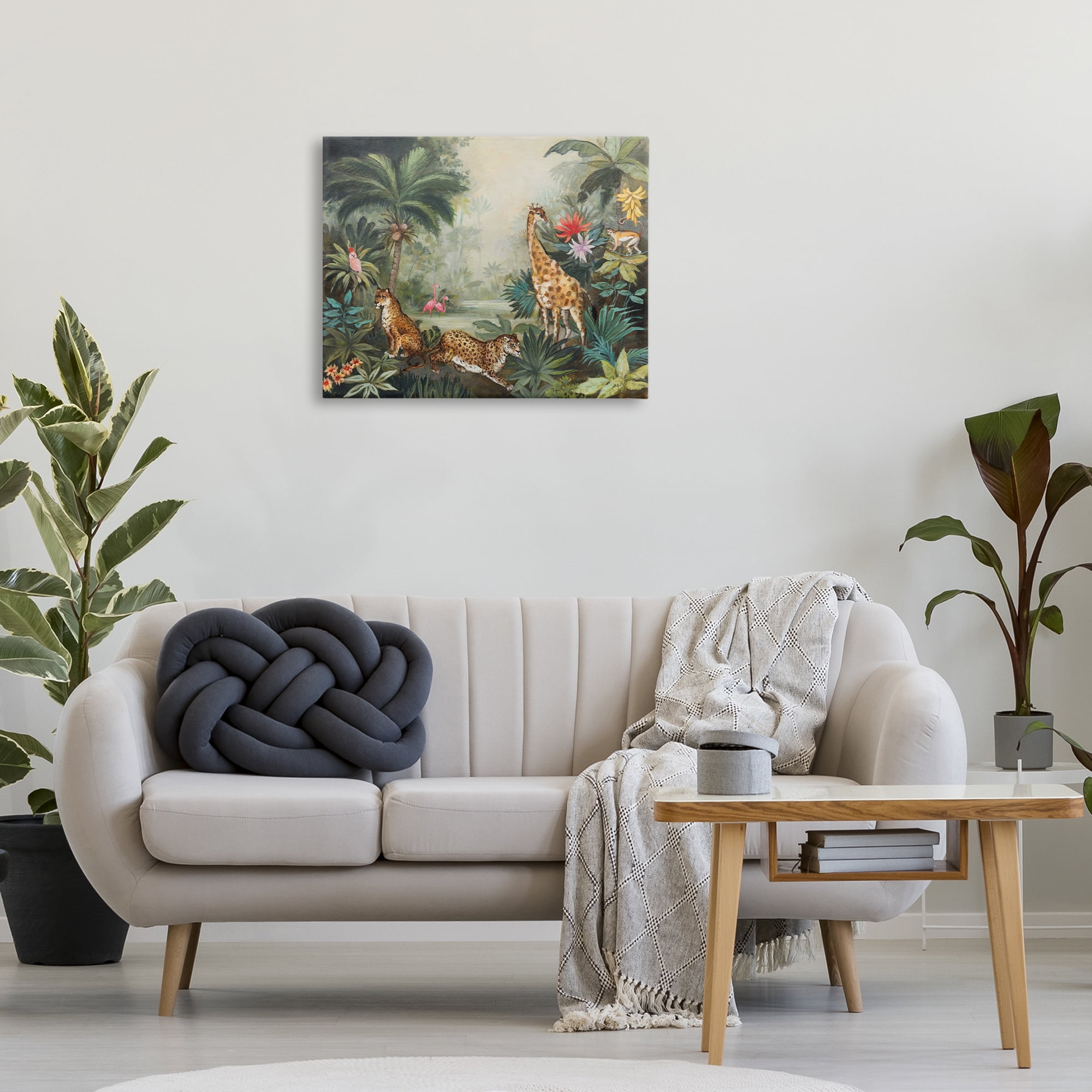 Stupell Industries Tropical Animals in Jungle Landscape Painting Gallery Wrapped Canvas Art Print Wall Art, 30 x 24