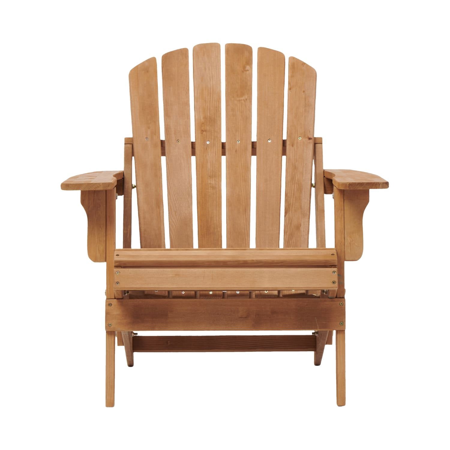 Resenkos Pre-Assembled Solid Wood Patio Seats for Garden and Deck, Oversize Wooden Foldable Adirondack Chairs for Porch, Pool and Fire Pit, Light Brown